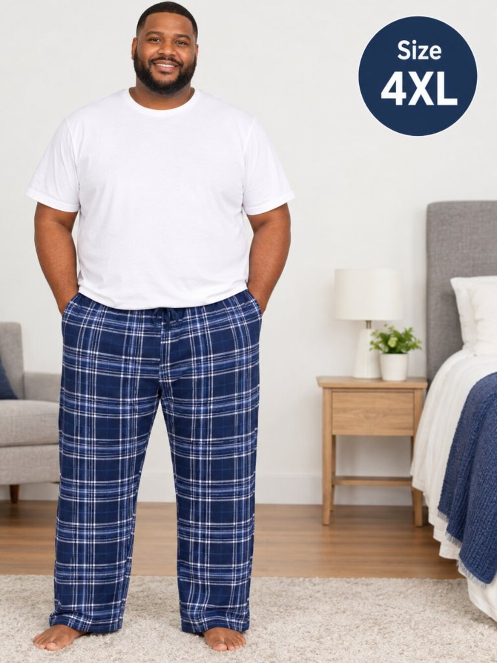 Real Essentials Men’s Navy Blue Plaid Pajama Pants 4XT Tall Plus Size Sleepwear